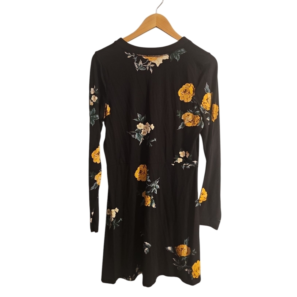 Aritzia Wilfred Free Dress Large Black Yellow Floral Mini Fit Flare Roslin - Picture 4 of 7